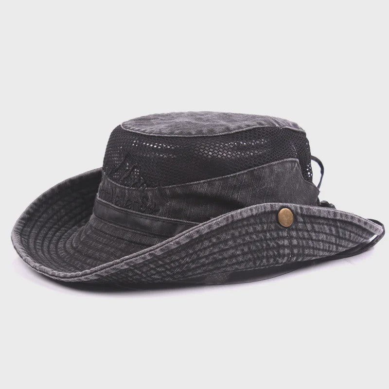 Ademende Outdoor Bucket Hat voor Heren - Zomerse Panama Cap met Mesh voor Vissen, Wandelen & Strand