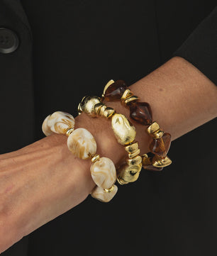 Set van 3 Bohemian Kralenarmbanden - Vintage Stijl Acryl & Goudkleurig