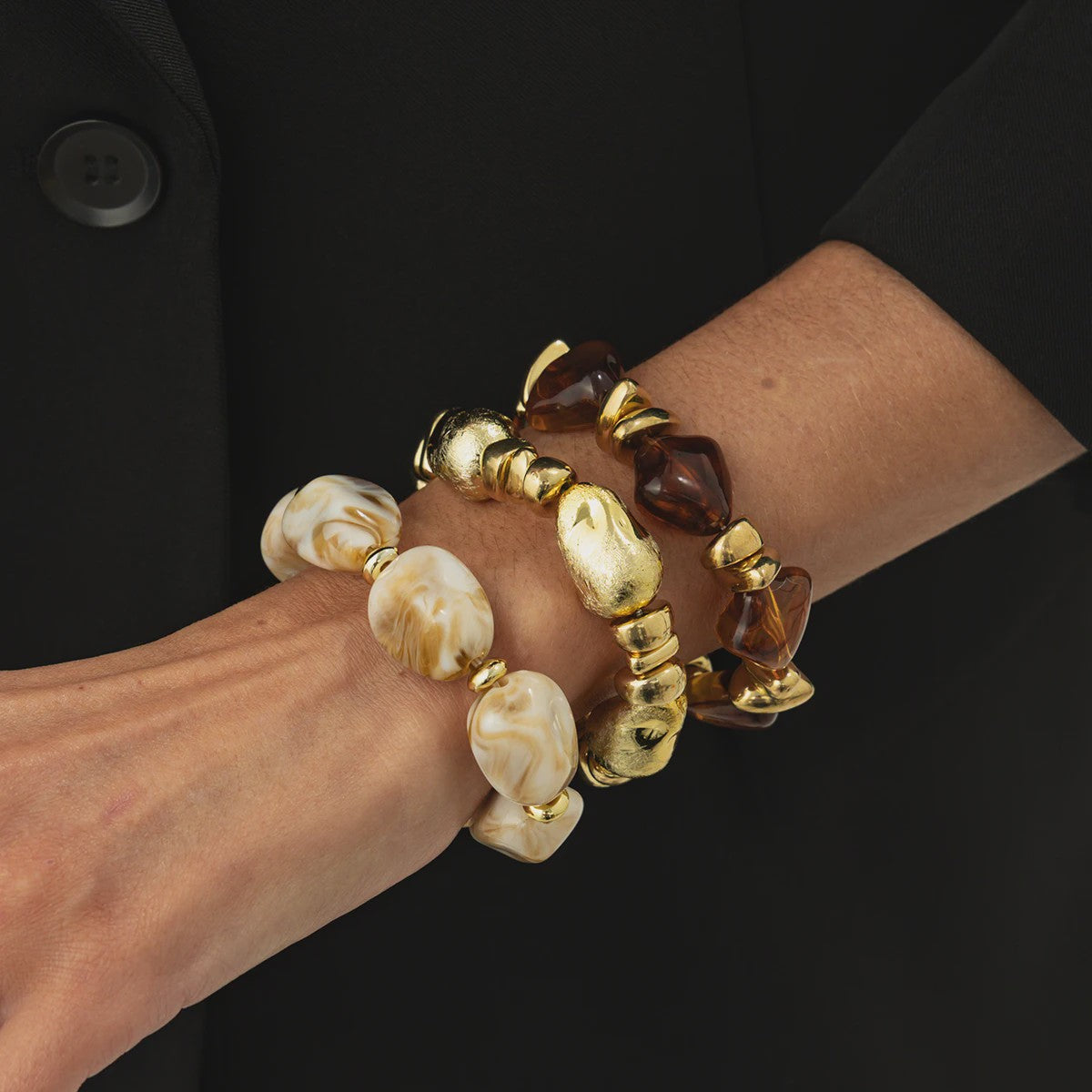 Set van 3 Bohemian Kralenarmbanden - Vintage Stijl Acryl & Goudkleurig