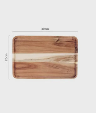Acacia Houten Serveerschaal - Natuurlijk Hout, Perfect voor Snacks, Fruit & Thee