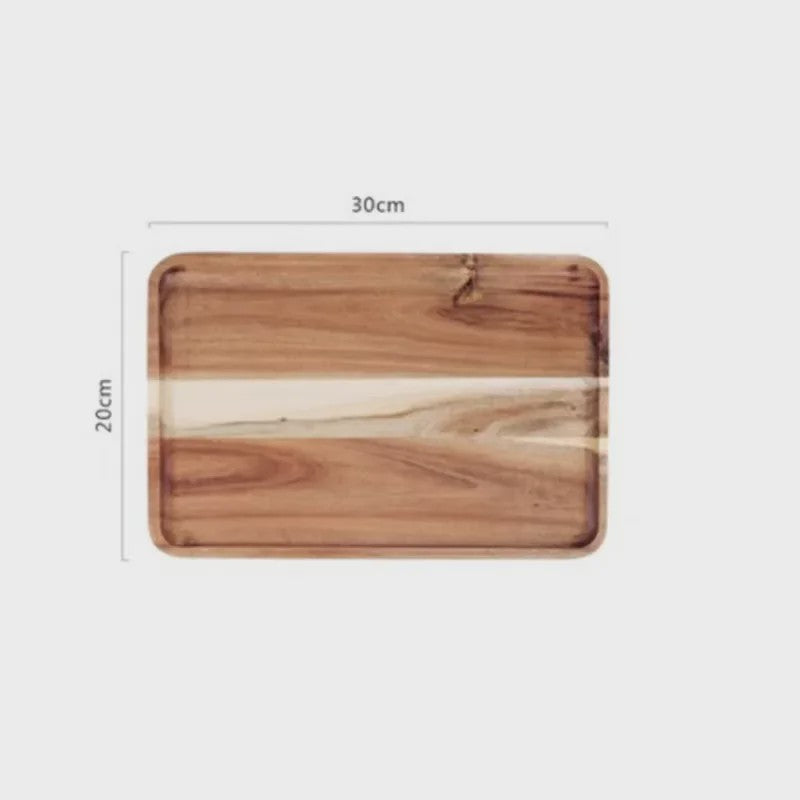 Acacia Houten Serveerschaal - Natuurlijk Hout, Perfect voor Snacks, Fruit & Thee