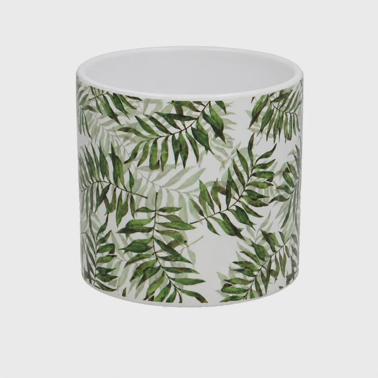 Decoratieve Keramische Bloempot met Groene Bladeren Print - 13x12cm Cilindrisch - Modern & Veelzijdig