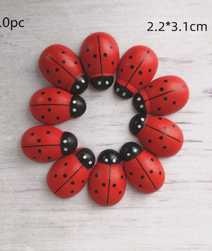 Houten Lieveheersbeestjes Decoratie Set - 5 Stuks - Miniatuur Tuin & Knutsel Accessoires