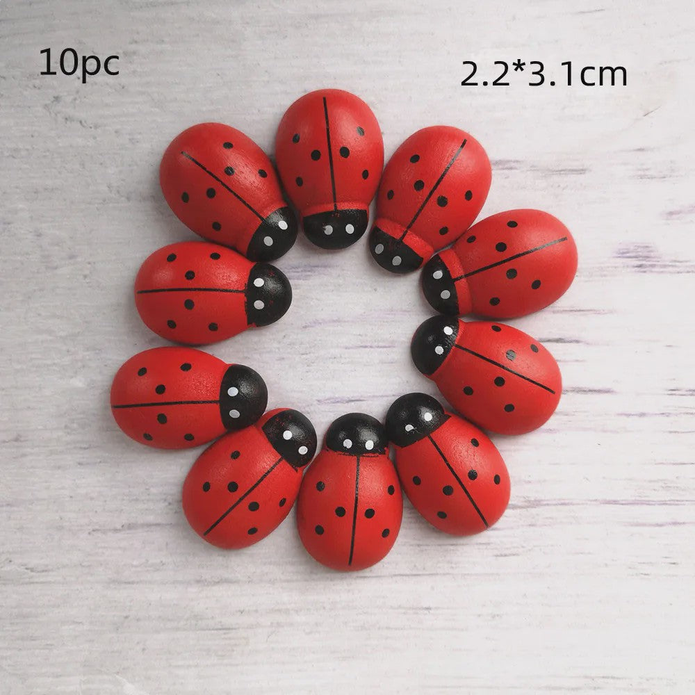 Houten Lieveheersbeestjes Decoratie Set - 5 Stuks - Miniatuur Tuin & Knutsel Accessoires