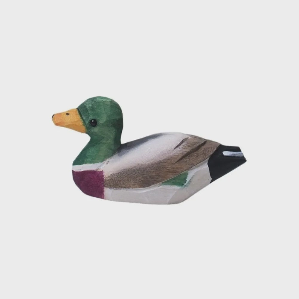 Grappig Houten Eend Beeldje met Zwaaiende Voetjes - Handgemaakte Decoratie