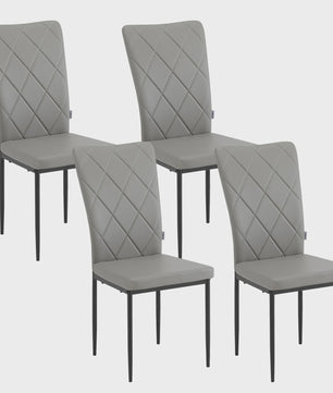 Set van 4 Luxe Eetkamerstoelen met Hoge Rugleuning - Gestoffeerd Velours & Stalen Poten