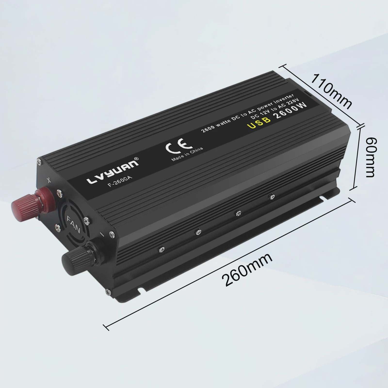 2000W Power Inverter 12V DC naar 230V AC met EU-stopcontact en Dubbele USB - Zwart