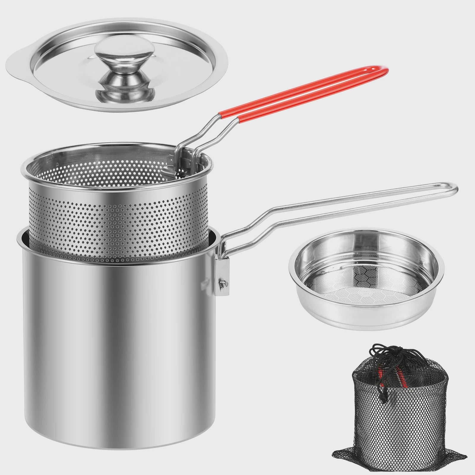 RVS Frituurpan met Mandje en Deksel - Draagbare Keuken Frituurpot