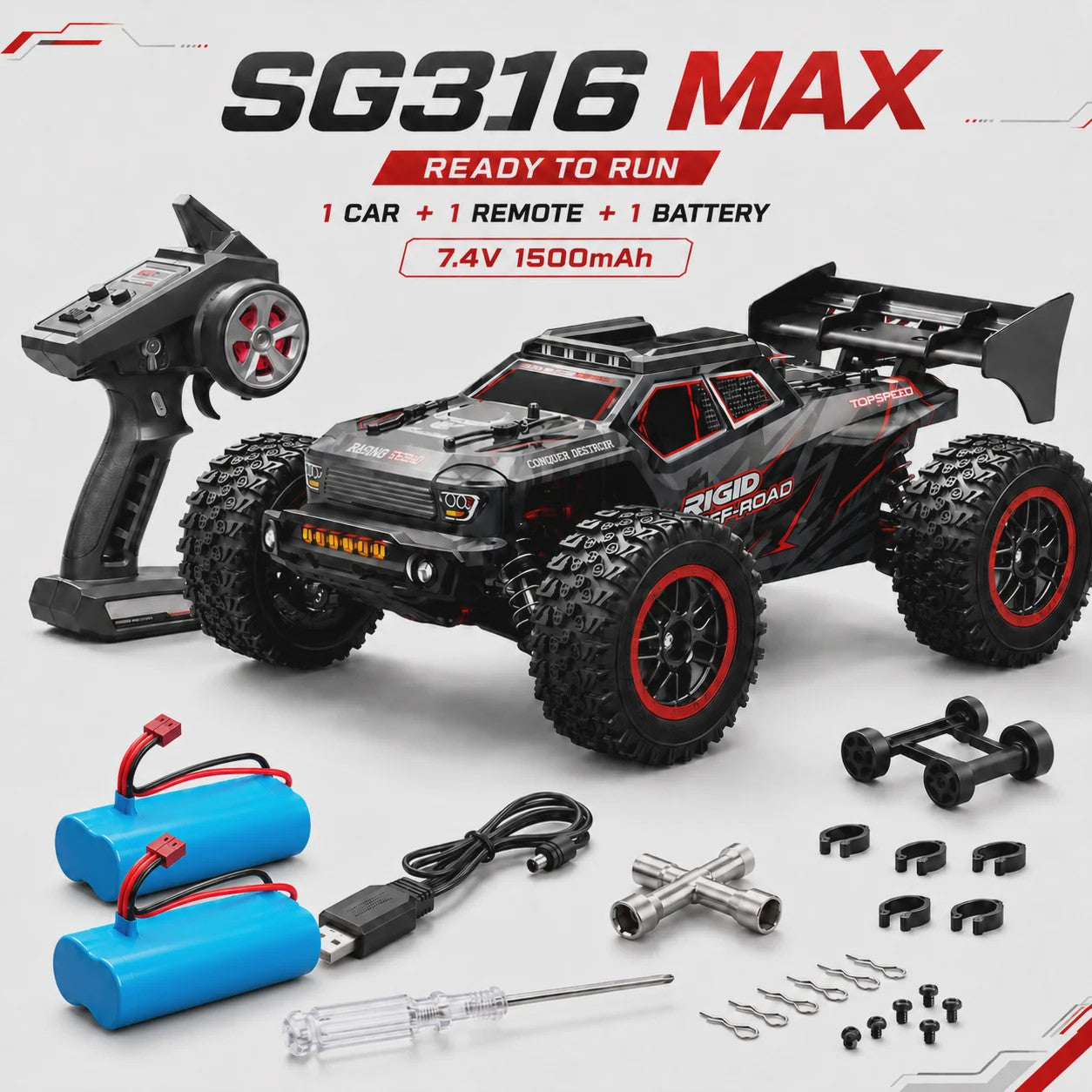 RC Crossauto 80 km/u - 1/16 4x4 Off-road Truck met LED Verlichting & 2.4G Afstandsbediening