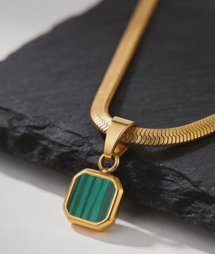 Vnox Heren Ketting met Geometrische Vierkante Natuursteen Hanger - Goud/Zilver Kleur Roestvrij Staal Blade Ketting