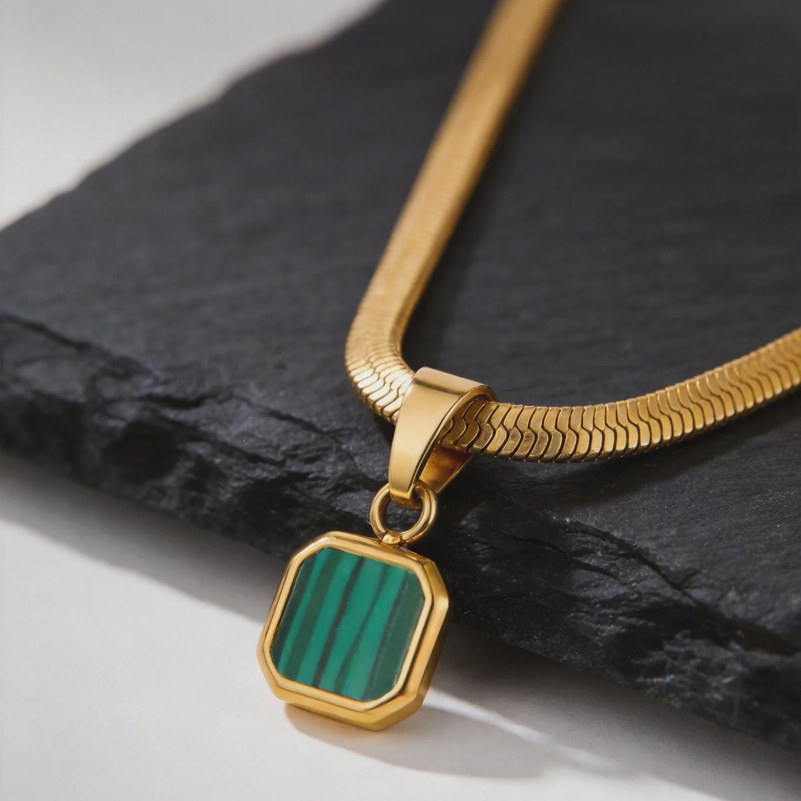Vnox Heren Ketting met Geometrische Vierkante Natuursteen Hanger - Goud/Zilver Kleur Roestvrij Staal Blade Ketting