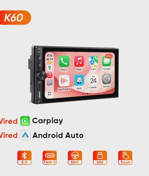AINAVI K60 7-Inch Universele Autoradio met Draadloze CarPlay & Android Auto, Bluetooth, USB-C