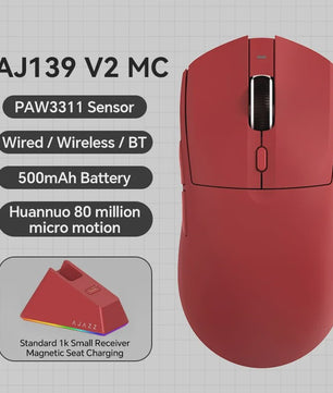 Ajazz AJ139 V2 MC Gaming Muis: Draadloos, RGB, 24000 DPI & Magnetische Oplaadbasis