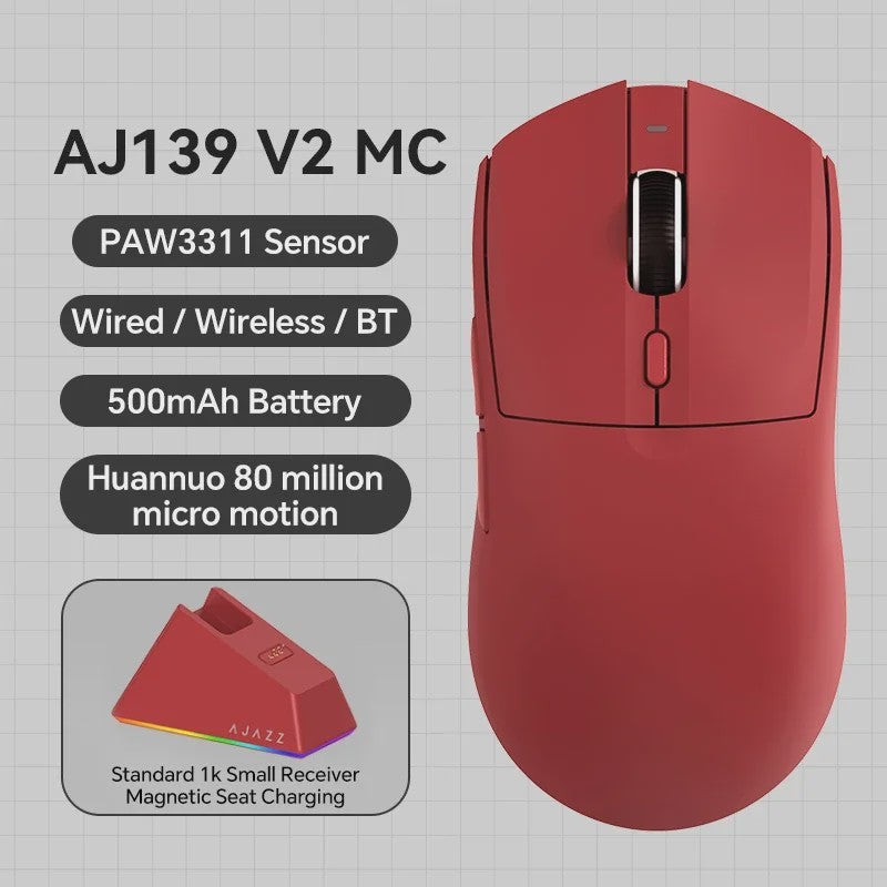 Ajazz AJ139 V2 MC Gaming Muis: Draadloos, RGB, 24000 DPI & Magnetische Oplaadbasis