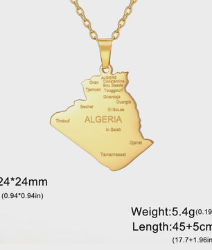 Algerije Kaart Ketting & Sleutelhanger Set - Roestvrij Staal, Stijlvolle Afrikaanse Sieraden