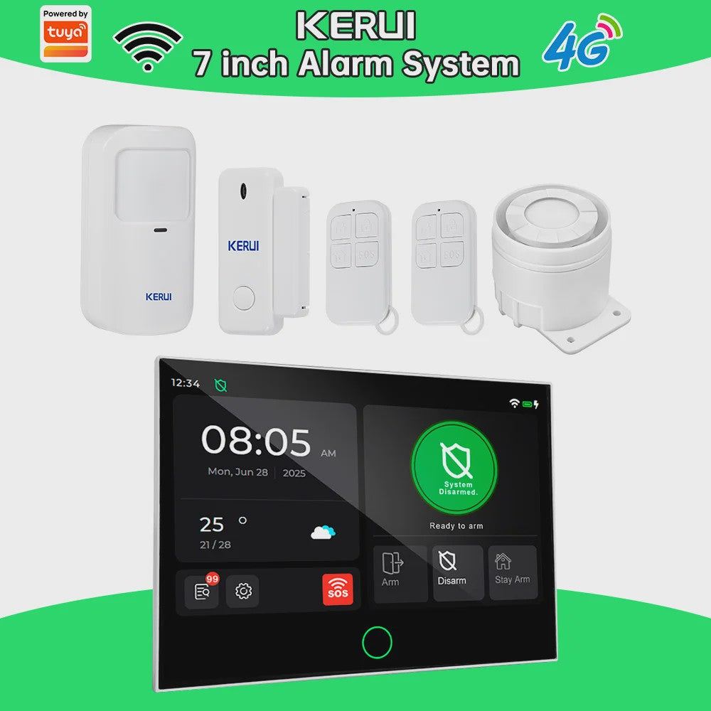 Kerui Alarmsysteem met 7-inch Touchscreen, 4G WiFi en Tuya Smart Integratie