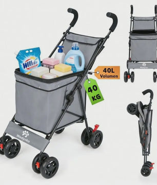 40L Opvouwbare Boodschappentrolley met Opbergtas en 4 Wielen