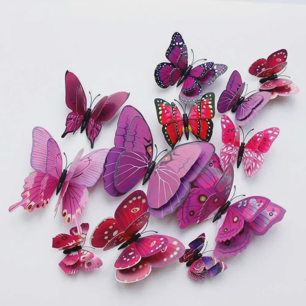 12x 3D Vlinder Stickers - Kleurrijke Decoratie voor Huis, Bruiloft & Kantoor