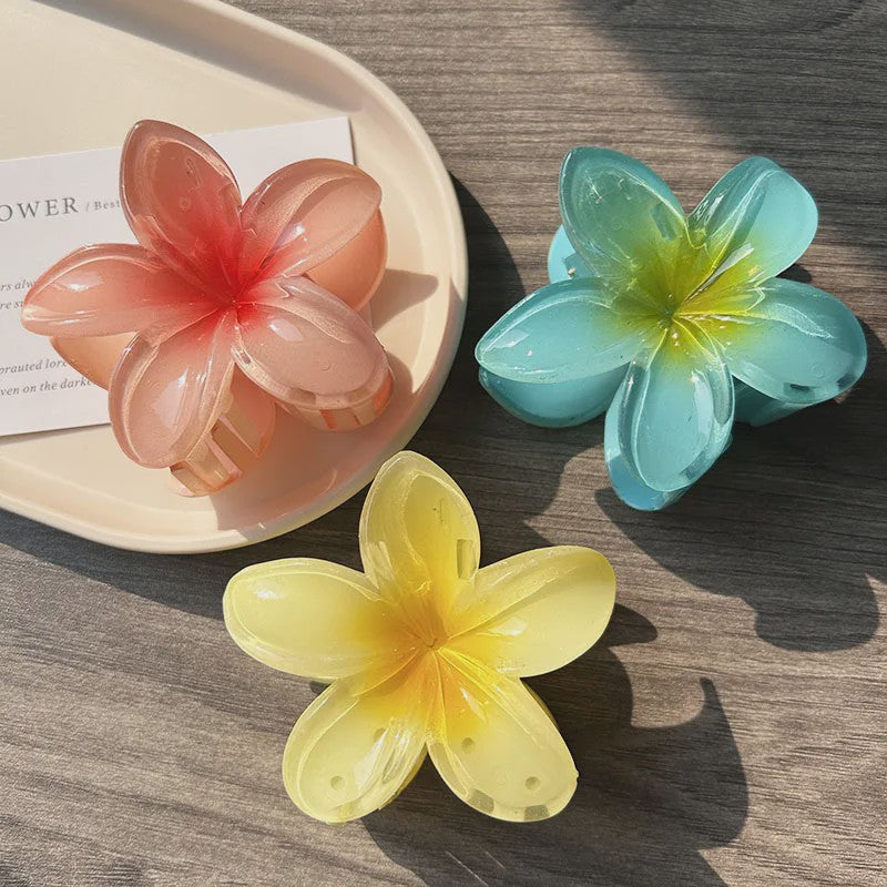 3x Grote Boho Bloemen Haarclips Acryl - Gradient Kleuren & Hawaii Stijl Haaraccessoires voor Dames