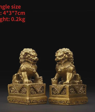 Set van 2 Koperen Feng Shui Leeuw Beeldjes - Symbool van Bescherming en Welvaart