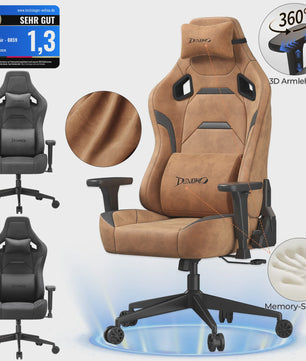 Retro Gaming Stoel van Suède met 3D Armleuningen, Lendesteun & Verstelbare Rugleuning