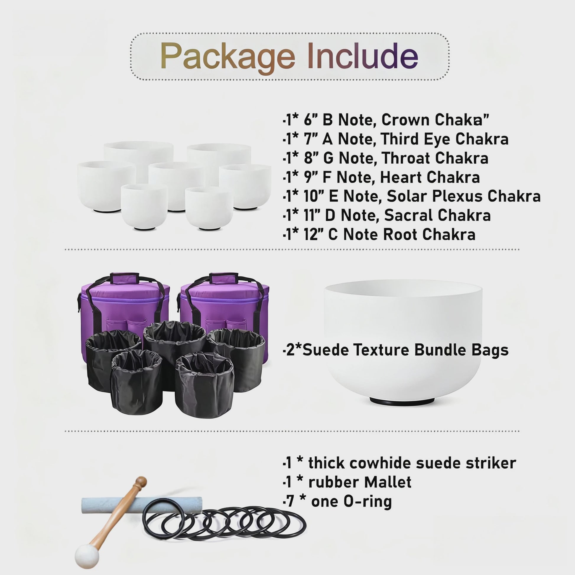 7-delige Kristallen Klankschaal Set (6-12 Inch) - 432Hz Chakra Stemming voor Meditatie & Sound Therapy