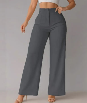Elegante Dames Pantalon met Hoge Taille en Wijde Pijpen - Perfect voor Kantoor en Casual Gelegenheden