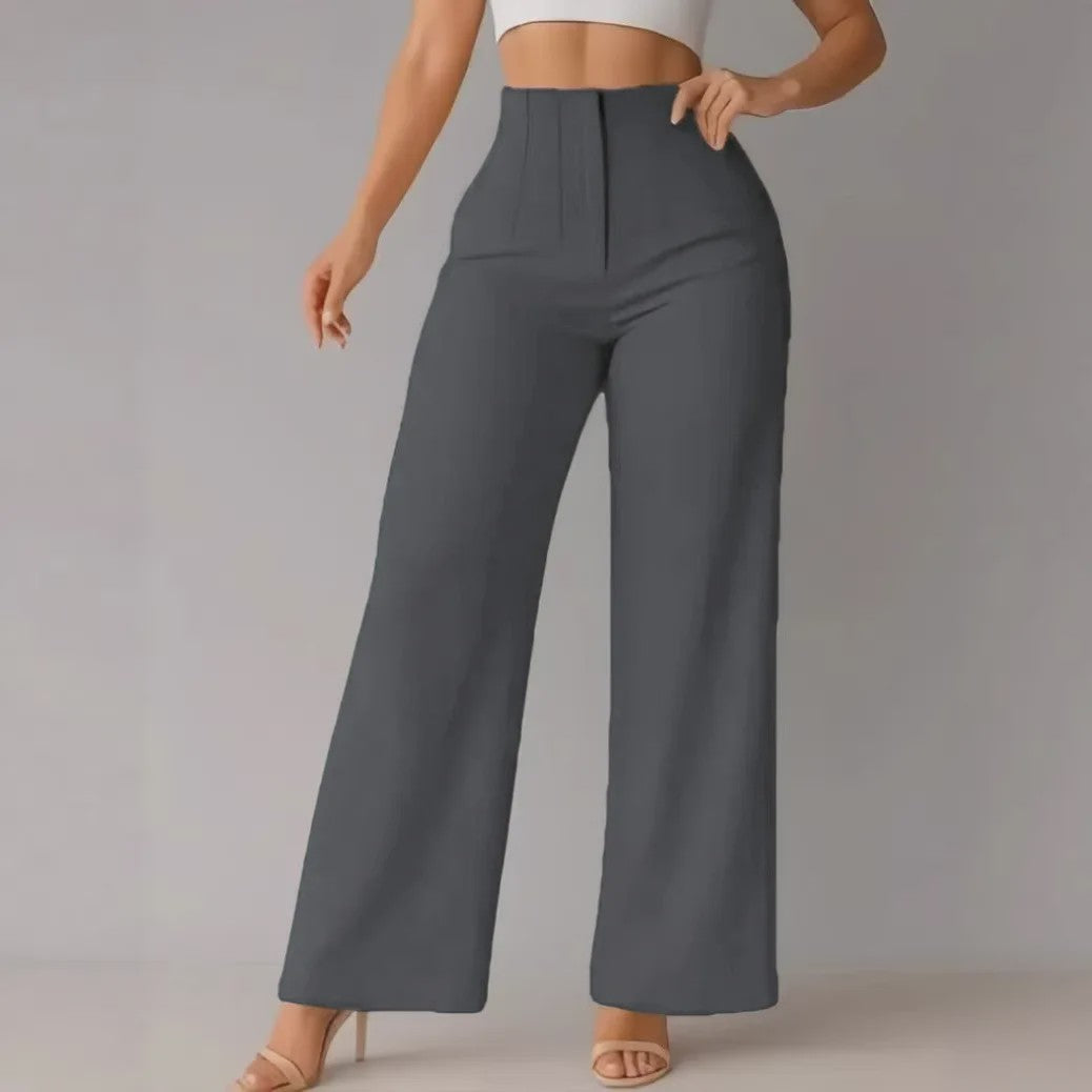 Elegante Dames Pantalon met Hoge Taille en Wijde Pijpen - Perfect voor Kantoor en Casual Gelegenheden
