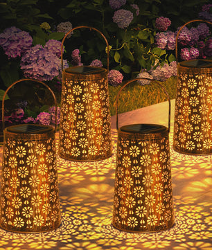Set Zonne-energie Buitenlantaarns - Decoratieve Metalen Hanglampen voor Tuin, Terras & Pad