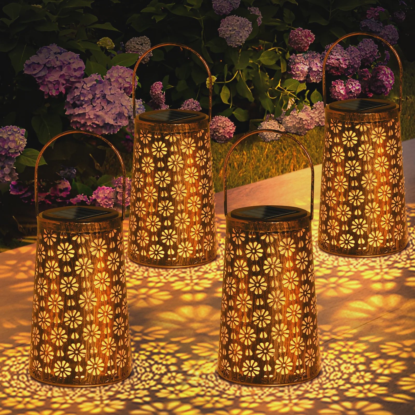 Set Zonne-energie Buitenlantaarns - Decoratieve Metalen Hanglampen voor Tuin, Terras & Pad