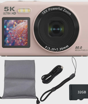 Ourlife Digitale Camera 5K 80MP met 18x Zoom, WIFI & Dual IPS Scherm - Vintage Vlog Camera
