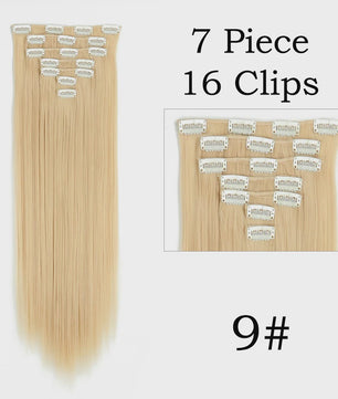 24 Inch Clip-in Haarverlenging - 7 Delig Set met 16 Clips - Synthetisch Recht Haar (Blond & Zwart)