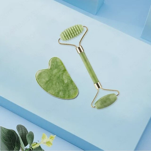 Gua Sha Jade Roller & Schraper Set - Gezichts- en Lichaamsmassage voor Huidverbetering