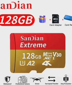 SanDian Extreme Micro SDXC Kaart - V30, Class 10, A2 - Hoge Capaciteit voor Telefoon, Camera, Drone