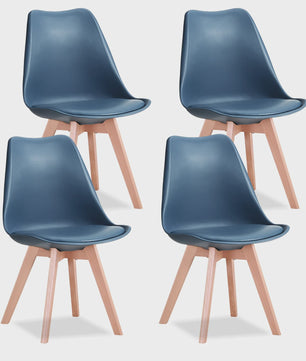 Set van 4 Scandinavische Eetkamerstoelen met Houten Poten en PU Comfortkussen