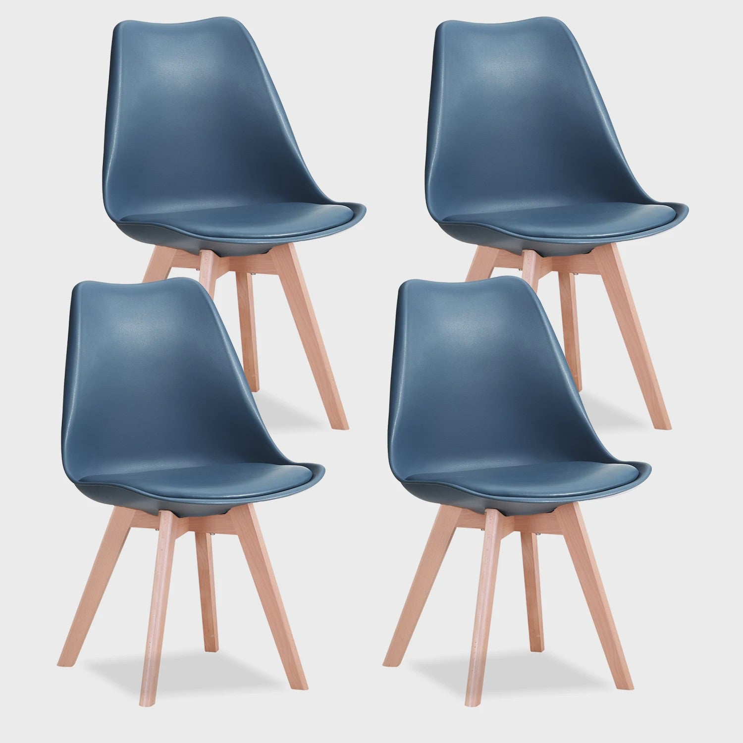 Set van 4 Scandinavische Eetkamerstoelen met Houten Poten en PU Comfortkussen