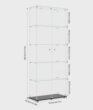 Moderne Witte Glazen Vitrinekast met LED Verlichting, 5 Legborden en 2 Vergrendelbare Deuren - 186x78x34 cm