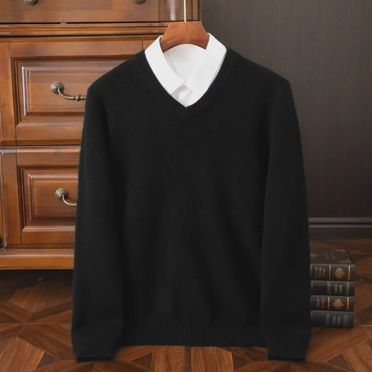 Heren V-hals Trui 100% Merino Wol & Kasjmier - Smart Casual Pullover