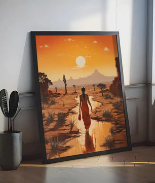 Abstract Canvas Poster: Afrikaanse Vrouwen & Zonneschildering - Wanddecoratie