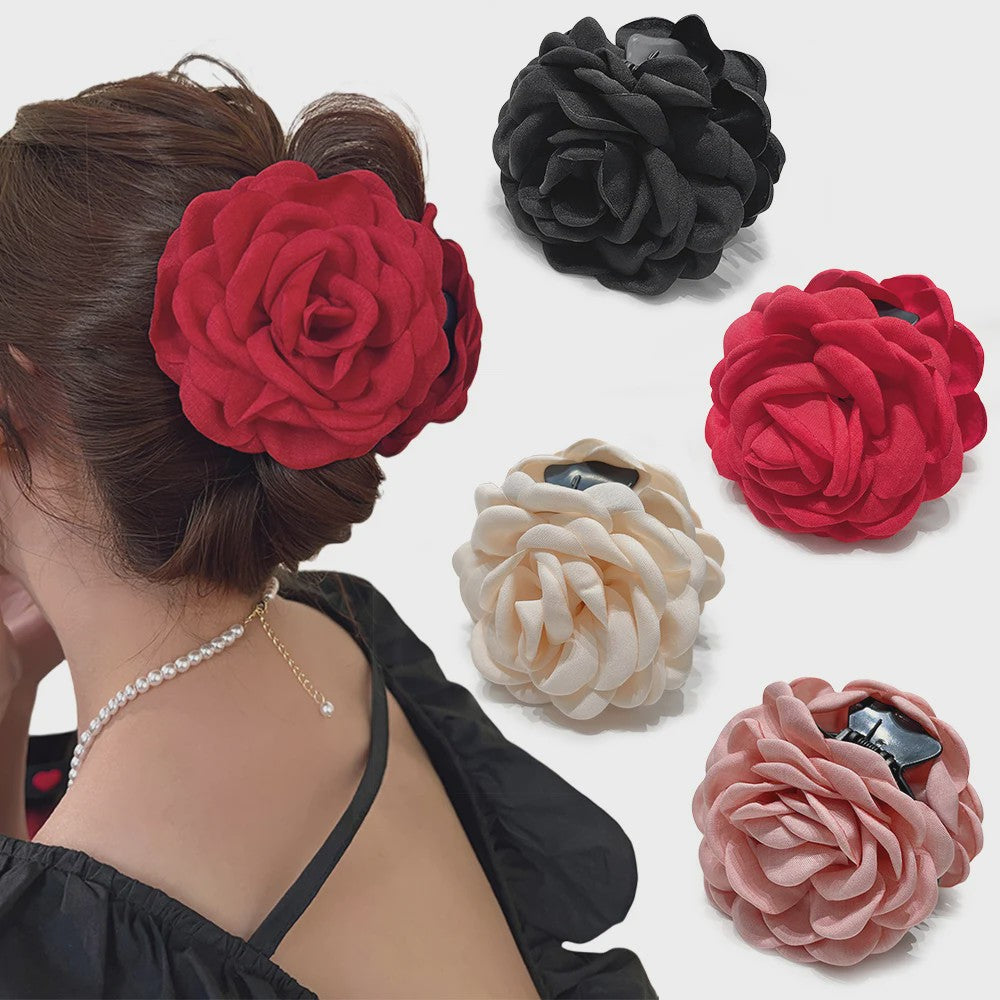 Bloem Haarclip Dames - Katoen Stof Rozen Klip - Medium Maat - Koreaanse Stijl Haarsieraad