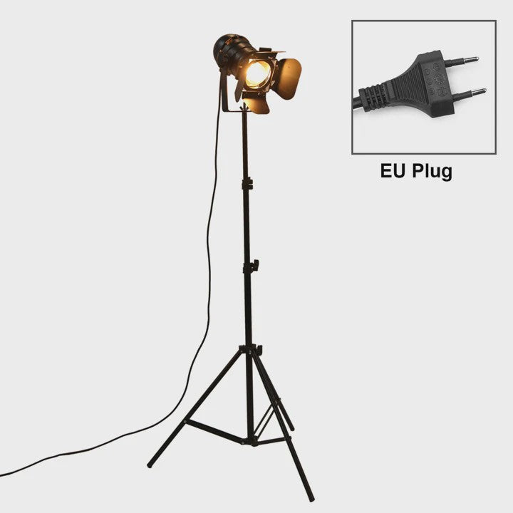 Industriële Tripod Vloerlamp - Retro Studio Verlichting Zwart
