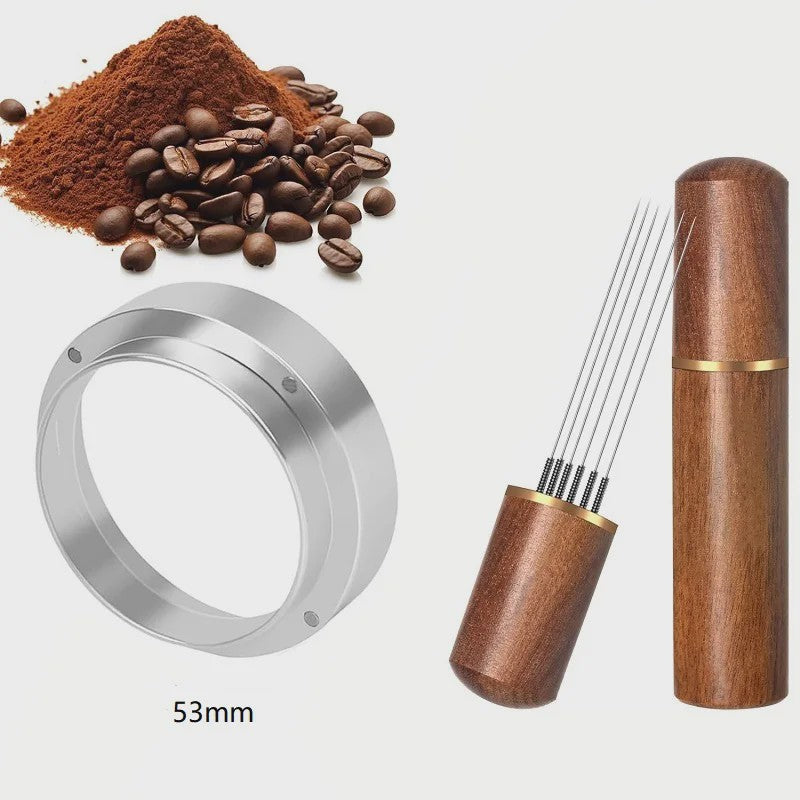Professionele Espresso WDT Tool & Doseerring Set met Houten Handvat