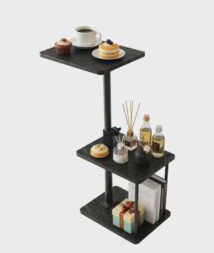 C-vormige bijzettafel met 360° draaibaar blad, in hoogte verstelbaar, 3 etages opbergruimte