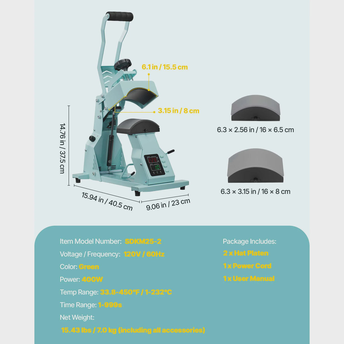 Professionele Hoeden Hittepers Machine met 2/4 Verwisselbare Platen