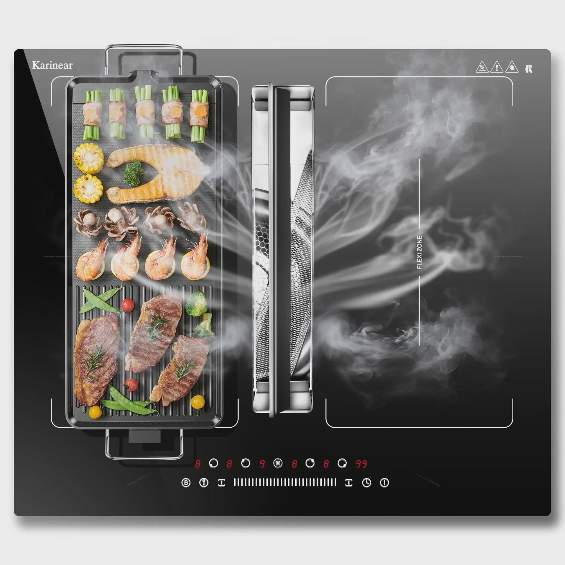 Karinear Inbouw Inductie Kookplaat met Afzuiging - 60cm, 6400W, 9 standen, Timer & Boost