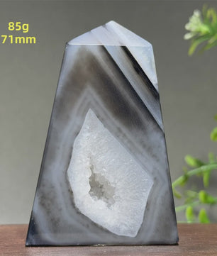 Zwarte Agaat Kristal Geode Obelisk - Natuurlijke Decoratie & Meditatie Steen