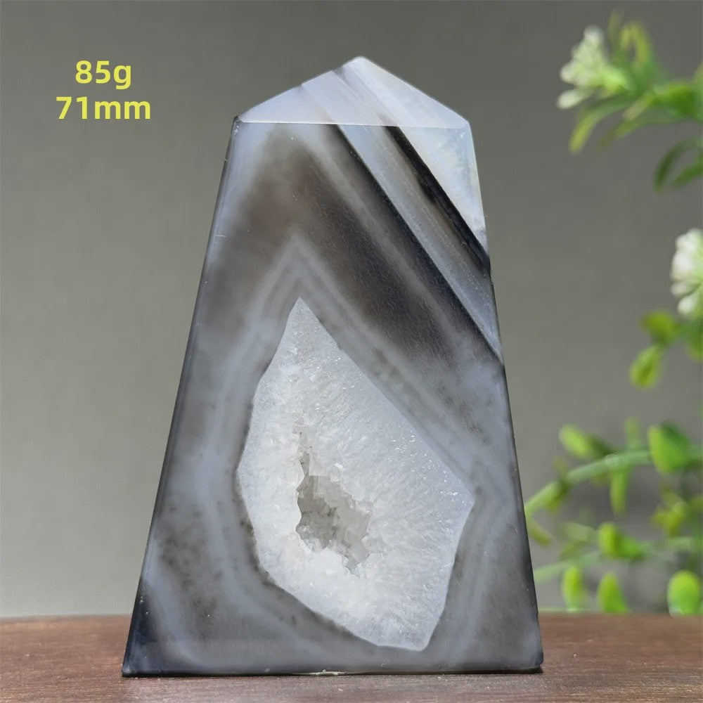 Zwarte Agaat Kristal Geode Obelisk - Natuurlijke Decoratie & Meditatie Steen