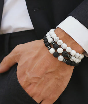 Set van 3 Heren Armbanden: Tijgeroog, Lavasteen & Onyx - Natuursteen