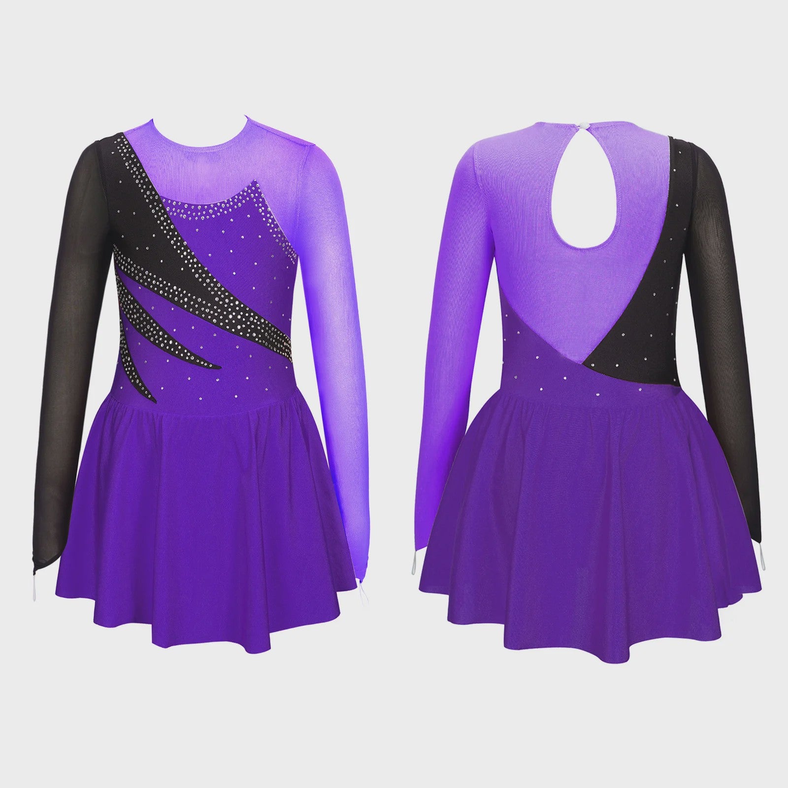Schaatsjurk Meisjes met Lange Mouwen, Strass en Rokje - Dans & Turnen
