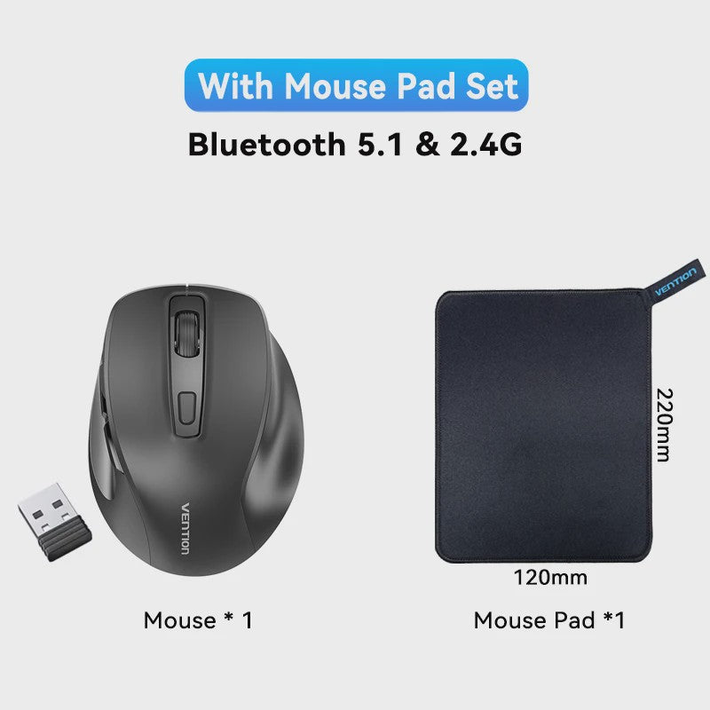 Vention Ergonomische Draadloze Muis: Bluetooth 5.1 & 2.4G Dual-Mode, 4000 DPI, Stille Knoppen